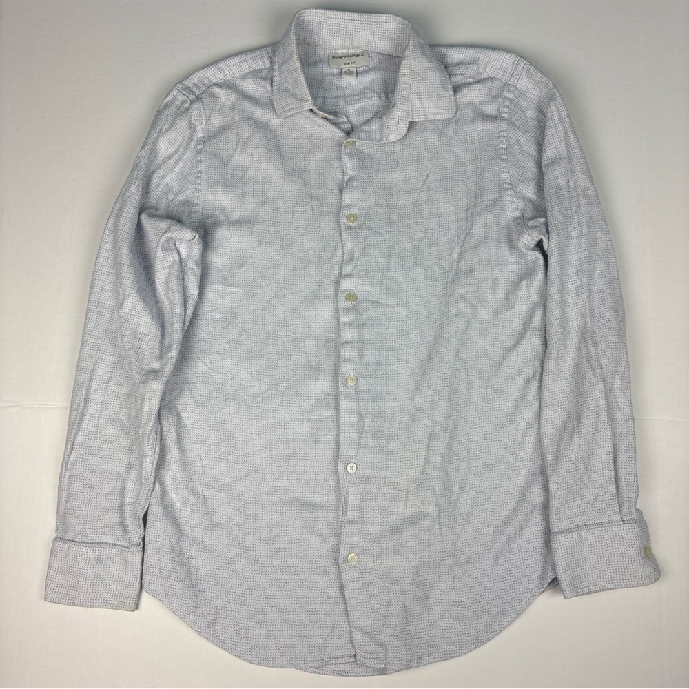 Banana Republic Men Medium Button Up Shirt Slim Fit White Blue Long Sleeve